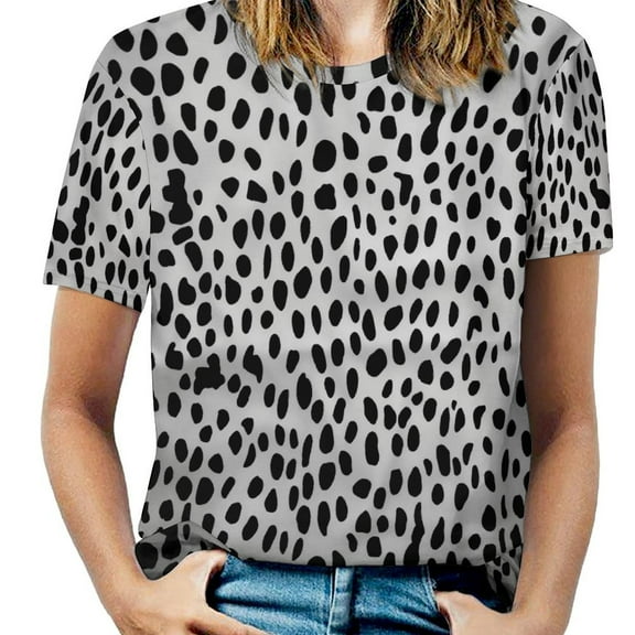 Leopard Print Pattern Womens Tops Women's Fashion Casual Short Sleeve Flower Print Round Neck Pullover Top Blouse