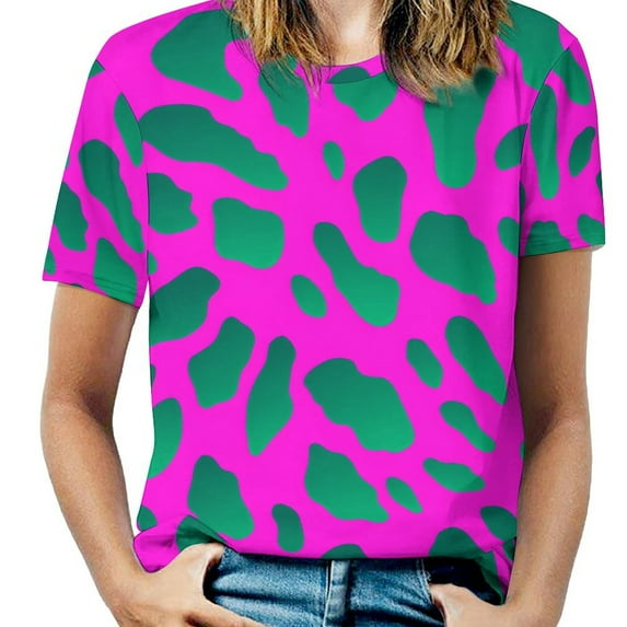 Leopard Print Pattern Womens Tops Women's Fashion Casual Short Sleeve Flower Print Round Neck Pullover Top Blouse