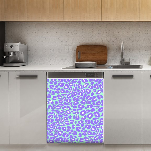 Leopard Print Pattern in Mint Green, Purple and White Dishwasher Magnet Cover Decorative Sticker for Home Cabinet Kitchen 23" x26"
