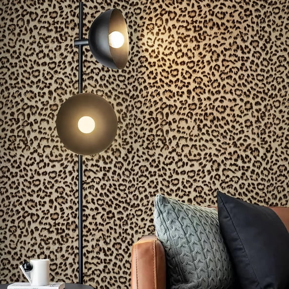 Leopard Print Peel And Stick Wallpaper  Waterproof Removable Self Adhesive Textured Wall Paper Yellow Unique Funky Cheetah Contact For Bedroom Bathroom 240"x17.3"(28.8 Sq. Ft)