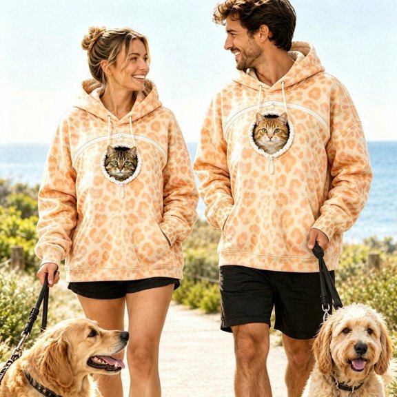 Leopard Print Pet Hoodie, Unisex Hooded Sweatshirt with Front Pouch for Small Cats and Dogs, Casual Pullover for Walking and Travel