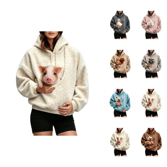 Leopard Print Pet Pouch Hoodie for Women Long Sleeve Oversized Hooded Sweatshirt for Small Pets Dog Cat Carrier Hoodie
