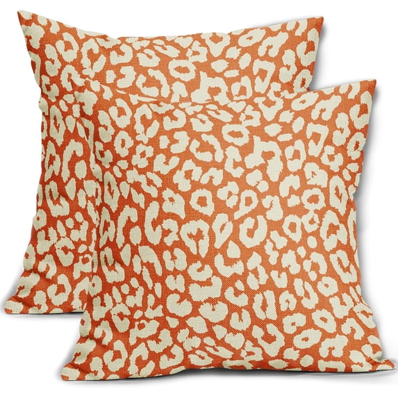 Leopard Print Pillow Covers 16x16 Set of 2 Fall Orange Beige Cheetah Animal Print Preppy Decorative Outdoor Pillowcases Chinoiserie Farmhouse Throw Cushion Case Decor for Couch Sofa Bed