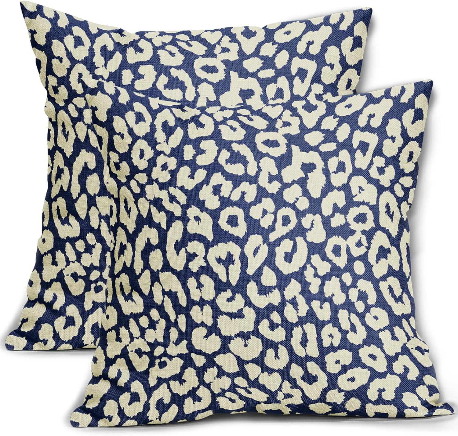 Leopard Print Pillow Covers 20x20 Set of 2 Navy Blue Beige Cheetah