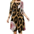 thumbnail image 1 of Leopard Print Pink Lilies Bloom Flare Dress Square Neck Dress Elegant Female Fashion Printed Dress, 1 of 9