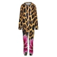 thumbnail image 1 of Leopard Print Pink Lilies Bloom Wild Unisex Adult Onesie Pajamas with Pockets for Women Men Hooded Loungewear, 1 of 8