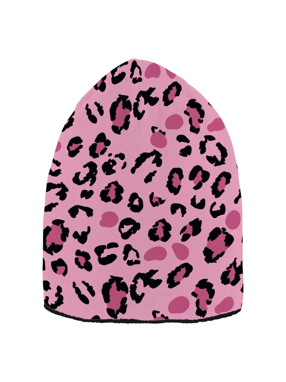 Leopard Print Pink Pattern Beanie Hat Unisex Warm Winter Hat Cap For Women Men Winter Running