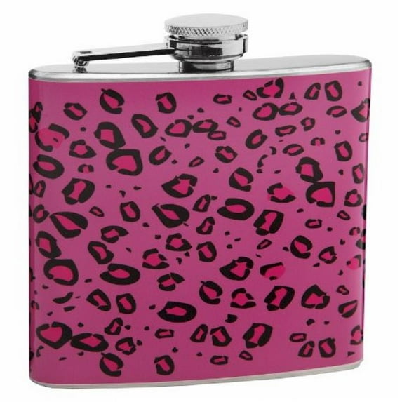 Leopard Print Pink/Pink 6oz Hip Flask