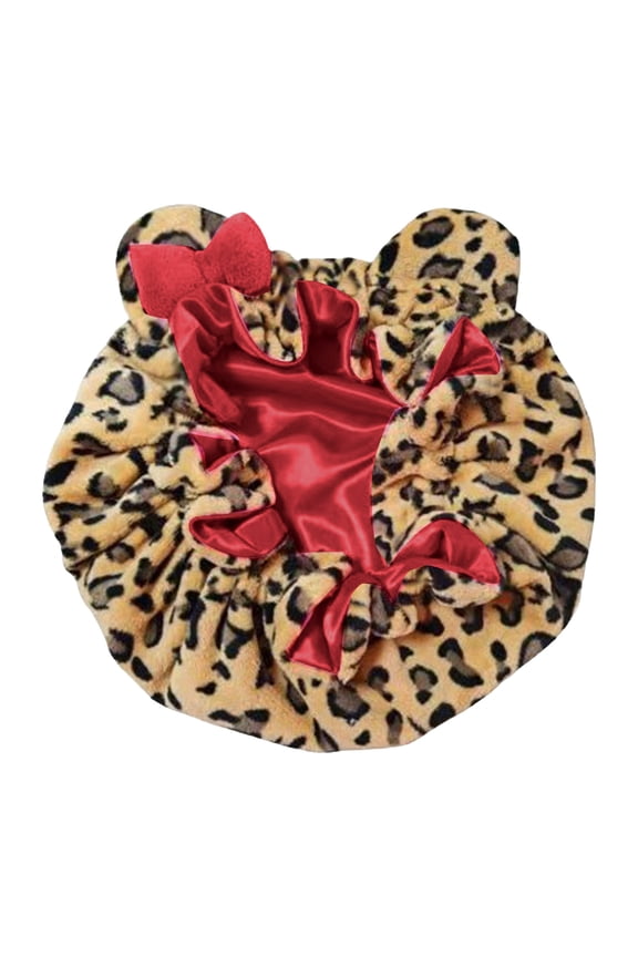 Leopard Print & Pink Teddy Bonnet, Leopard Print Teddy Bonnet, No Frizz Cap, Helps Reduce Breakage & Thinning