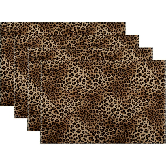 Leopard Print Placemats 12x18 Inches Set of 4, Animal Skin Cheetah Print Brown Decorative Rectangle Polka dot Table Mats for Party Home Kitchen Dining Table Decoration