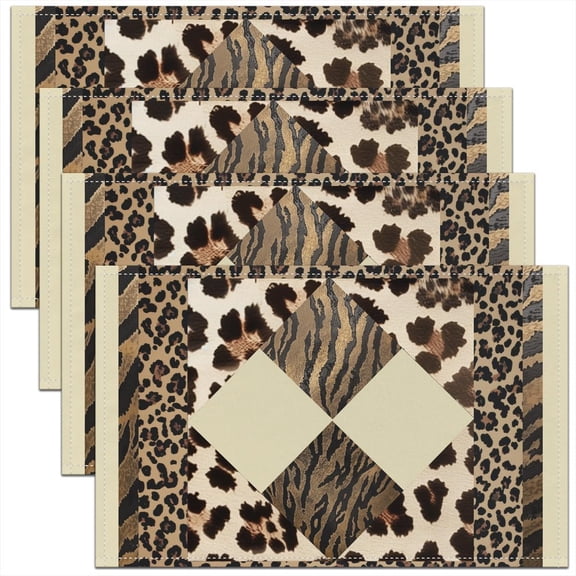 Leopard Print Placemats Set of 4 Cheetah Table Mats Placemat 12"x18" Kids Kitchen Dining Table Decor Tiger Animal Print Placemats for Dining Table Indoor Kitchen Safari Decor Table Place Mats