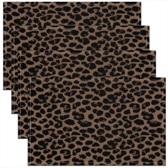 Leopard Print Placemats Set of 4 Safari Table Mats for Party Kitchen Dining Decoration Brown Animal Print Place Mat for Table Holiday Decor Indoor Outdoor 18"x12" Non-Slip Easy to Clean