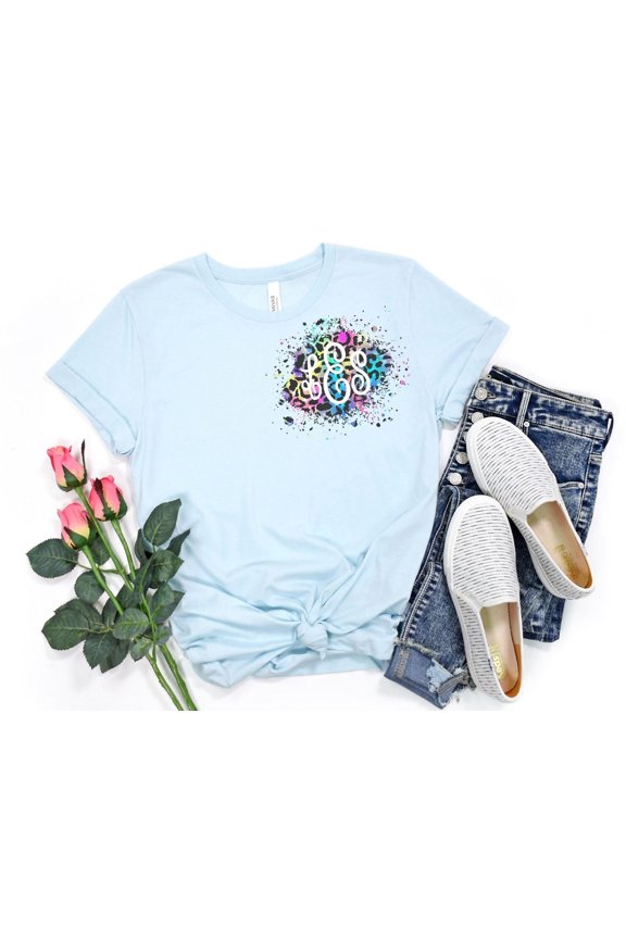 Leopard Print Pocket Monogram Shirt Cursive Monogrammed Leopard Tee