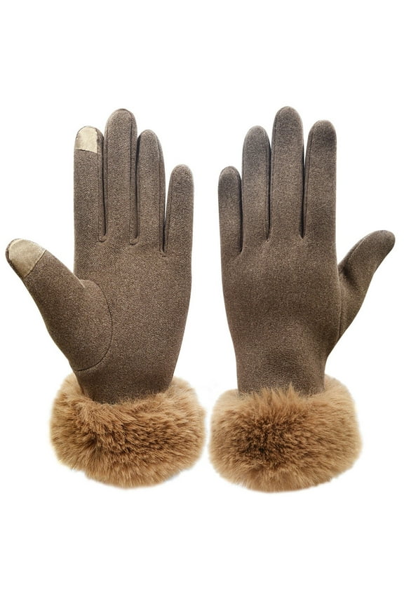 Leopard Print Polyester Gloves with Cuffs Stylish Warm Daily Wear Gloves Brown One Size