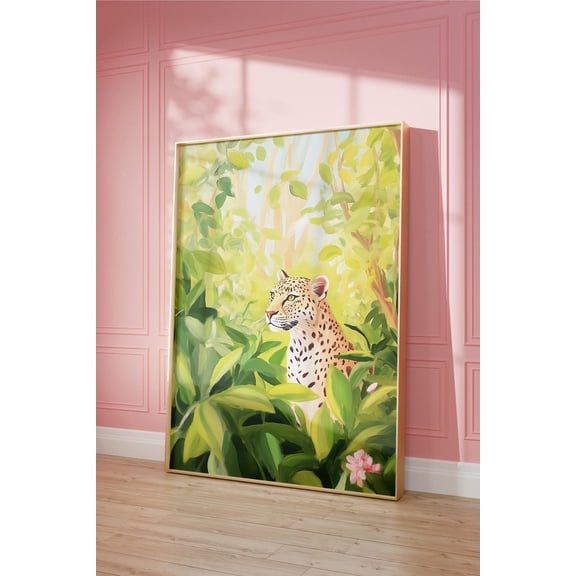 Leopard Print Poster, Trendy Jungle Wall Art, Maximalist Decor Home Decor #2332, Unframed Canvas Size 8x12
