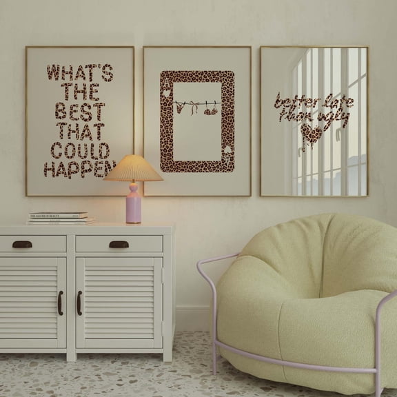 Leopard Print Preppy Cheetah Dorm Decor Art Prints Set 3 Stretched Canvas 16x24