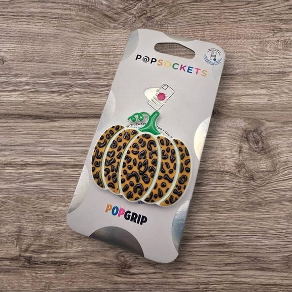 Leopard Print Pumpkin Phone Grip: 3D Printed or Resin - Personalized Pop Grip