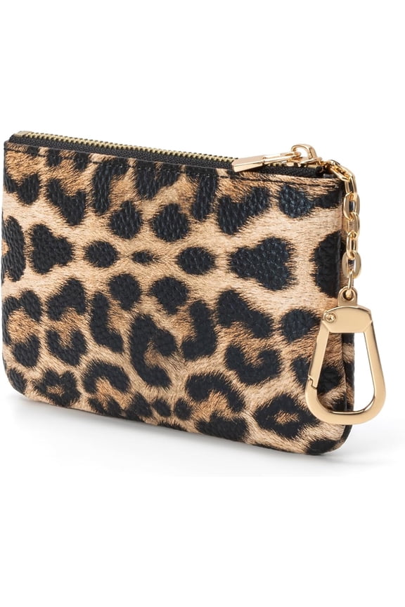 Leopard Print Purse with - PU Leather Small Pouch Key Pouch Small Card Holder Wallet Change Purse for Women and Men (Golden Leopard)