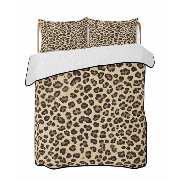 Leopard Print Quilts Bedding Set Full Size Abstract Leopard Modern Texture Lightweight Quilted Bedspread 3 Piece Bed Quilt with 2 Pillow Shams All Season for Bedroom 68" x 98"