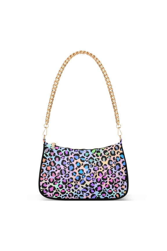 Leopard Print Rainbow Cheetah Polka Dot Womens Chain Shoulder Bag Tote Handbag Clutch Hobo Purse with Zipper for Travel Casual