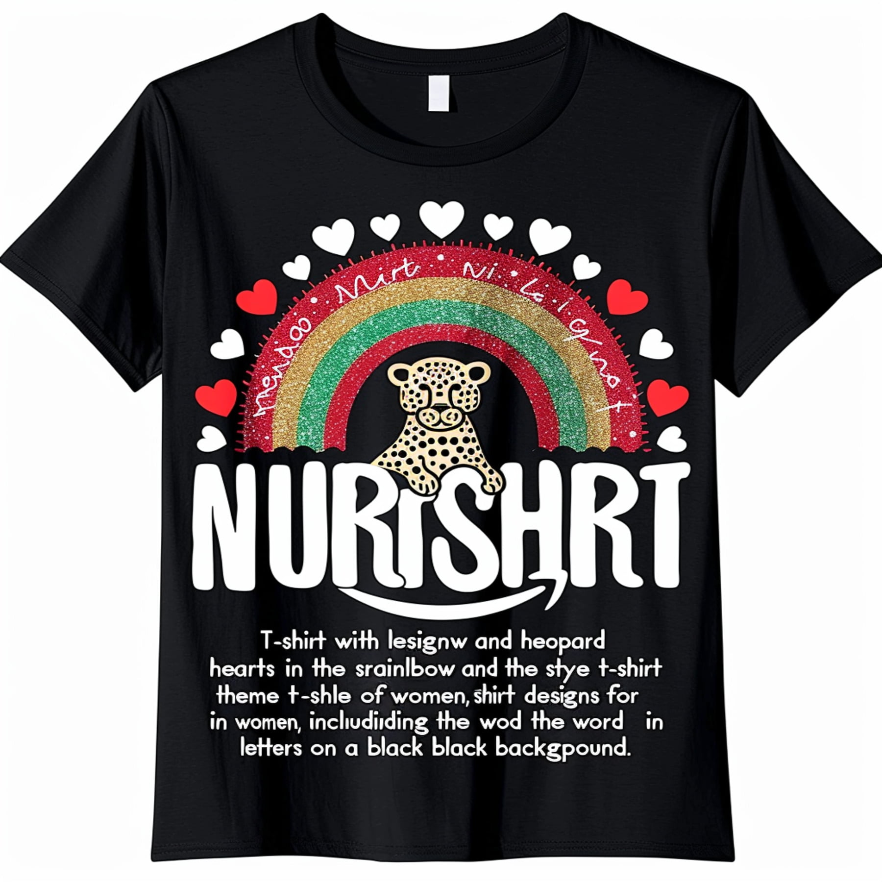 Leopard Print Rainbow Hearts Nurse Theme Women's Black TShirt - Walmart.com