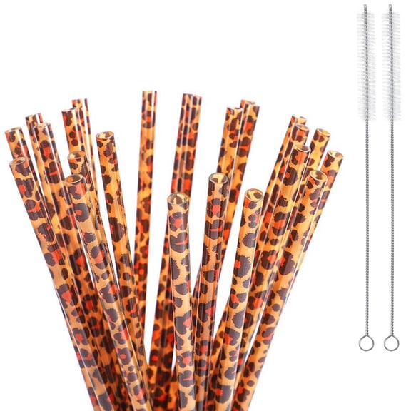 Leopard Print Reusable Plastic Straws, Durable Eco-Friendly Drinking Straws For Safari Party, Themed Events, Easy To Clean