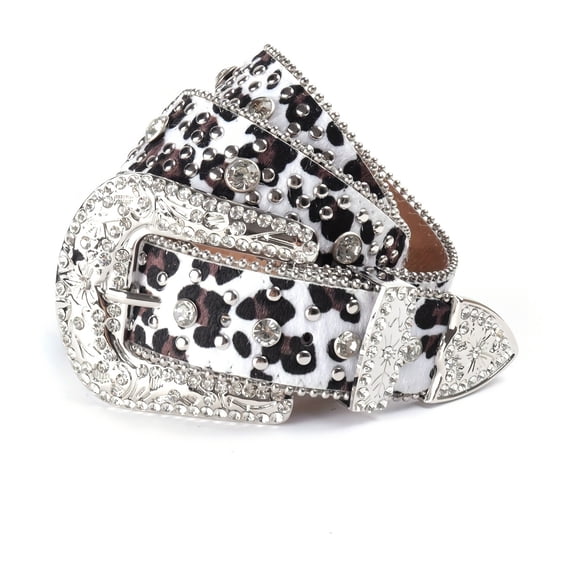 Leopard Print Rhinestone Belt with Rhinestone Embellishments, Unisex Fashion Casual Jeans Belt