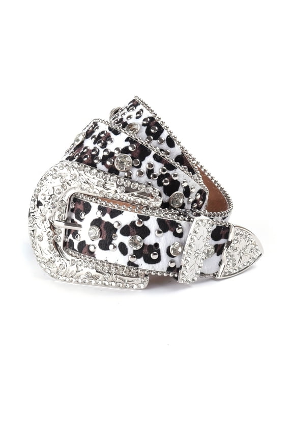 Leopard Print Rhinestone Belt with Rhinestone Embellishments, Unisex Fashion Casual Jeans Belt