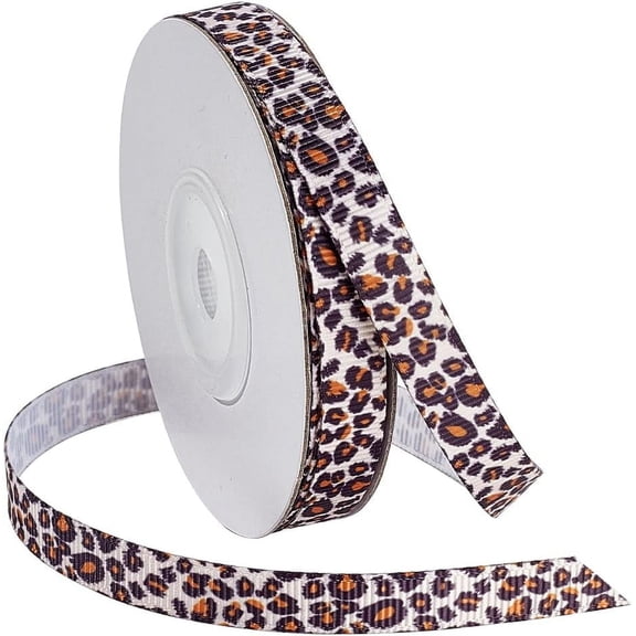 Leopard Print Ribbon 10Yard x 0.39Inch Grosgrain Wired Edge Ribbon Animal Print Ribbon for Wrapping Party Decoration Hair Bows Garment Accessories Chocolate for making