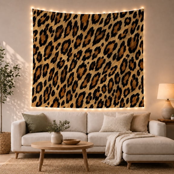 Leopard Print Rosette Pattern in Golden Tan, Dramatic Maximalist for Animal Lovers, Realistic Texture Wall Art, Housewarming Gift Tapestry Wall Hanging for Bedroom and Living Room