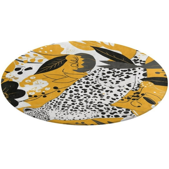 Leopard Print Round Rugs -Washable Non-Slip Small Round Area Rug Throw Soft Circle Rugs for Bedroom, Modern Print Indoor Carpet for Entryway Sofa Living Room
