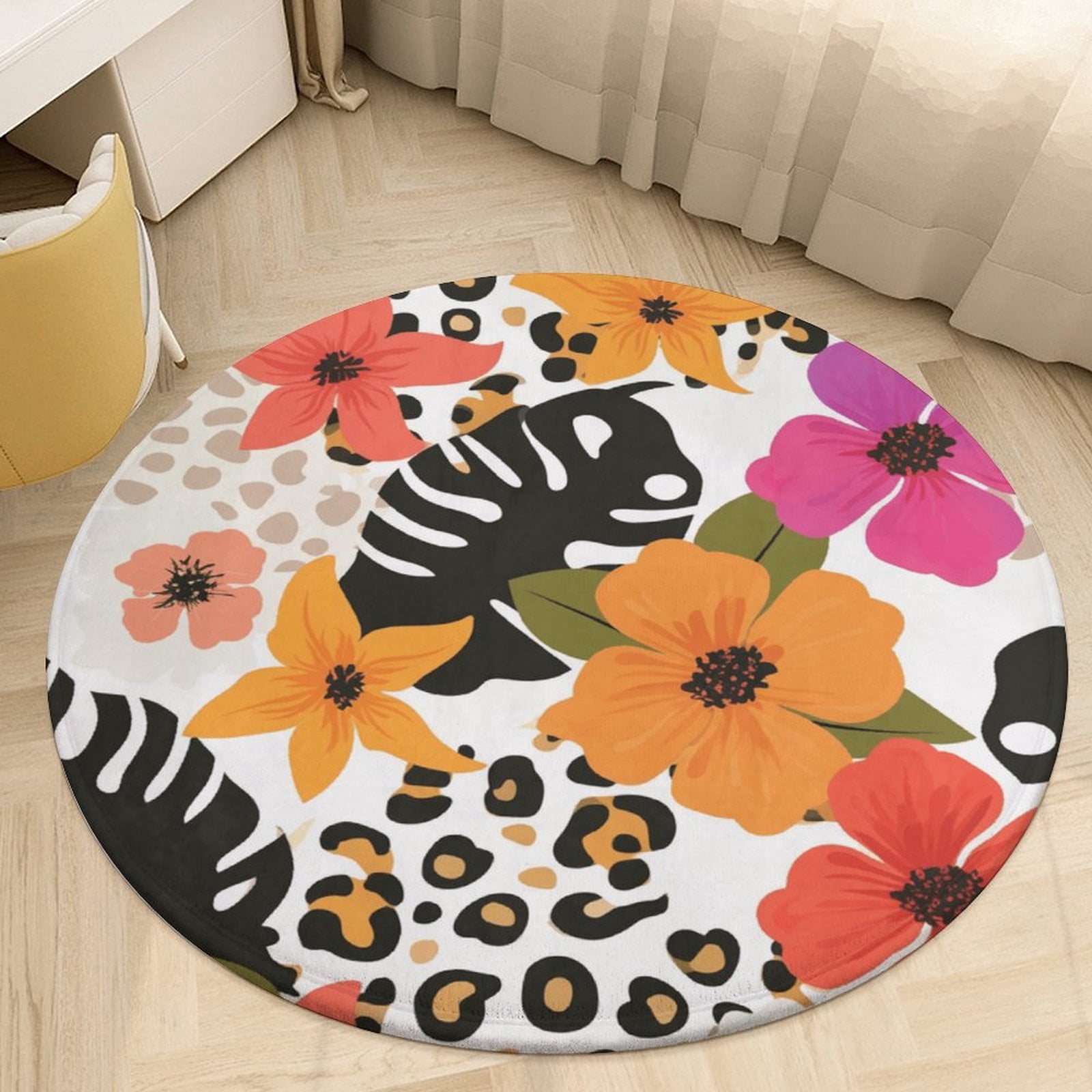 Leopard Print Round Rugs -Washable Non-Slip Small Round Area Rug Throw ...