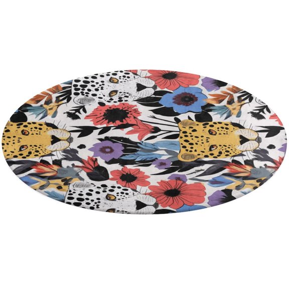 Leopard Print Round Small Area Rug, Print Non Slip Washable Floor Mat, Soft Throw Rug for Living Room, Powder Room Entryway, Bathroom, Bedside