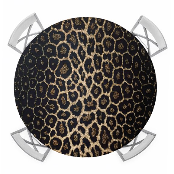 Leopard Print Round Tablecloth for 45-54 Inch Tables,Fitted Table Cover with Elastic Edge,Chic Abstract Black Brown Animals Texture Waterproof Outdoor Table Cloth Protector for Patio Garden Dinner