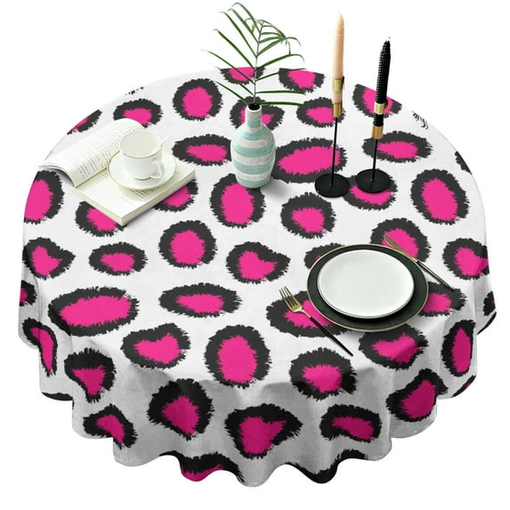 Leopard Print Round Tablecloth 60x60in(153x153cm) – Waterproof Polyester Table Cover with Full Print Design, Wrinkle Resistant & Washable for Kitchen Dining Party Decor