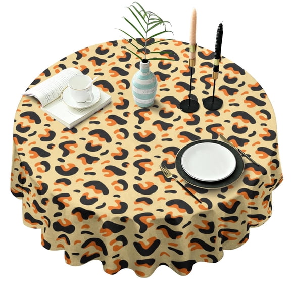 Leopard Print Round Tablecloth 60x60in(153x153cm) – Waterproof Polyester Table Cover with Full Print Design, Wrinkle Resistant & Washable for Kitchen Dining Party Decor
