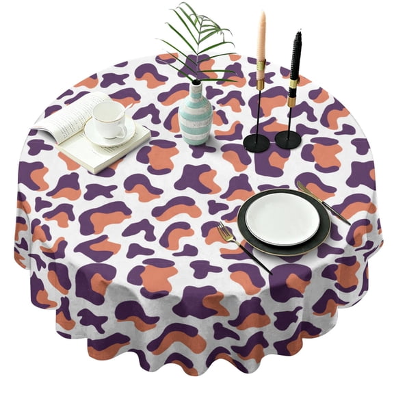 Leopard Print Round Tablecloth 60x60in(153x153cm) – Waterproof Polyester Table Cover with Full Print Design, Wrinkle Resistant & Washable for Kitchen Dining Party Decor