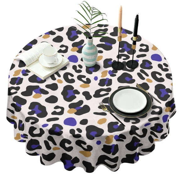 Leopard Print Round Tablecloth 60x60in(153x153cm) – Waterproof Polyester Table Cover with Full Print Design, Wrinkle Resistant & Washable for Kitchen Dining Party Decor