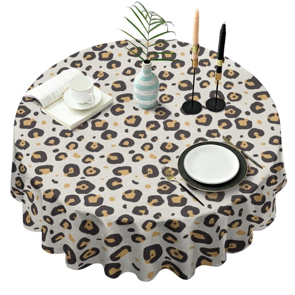 Leopard Print Round Tablecloth 60x60in(153x153cm) – Waterproof Polyester Table Cover with Full Print Design, Wrinkle Resistant & Washable for Kitchen Dining Party Decor