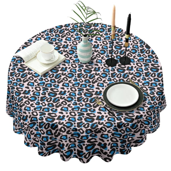 Leopard Print Round Tablecloth 60x60in(153x153cm) – Waterproof Polyester Table Cover with Full Print Design, Wrinkle Resistant & Washable for Kitchen Dining Party Decor