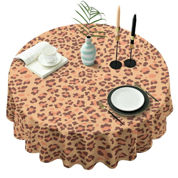 Leopard Print Round Tablecloth 60x60in(153x153cm) – Waterproof Polyester Table Cover with Full Print Design, Wrinkle Resistant & Washable for Kitchen Dining Party Decor