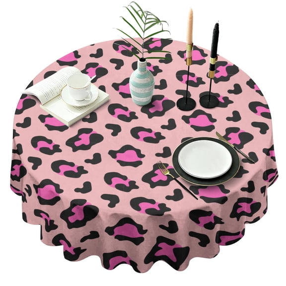 Leopard Print Round Tablecloth 70x70in(178x178cm) – Waterproof Polyester Table Cover with Full Print Design, Wrinkle Resistant & Washable for Kitchen Dining Party Decor