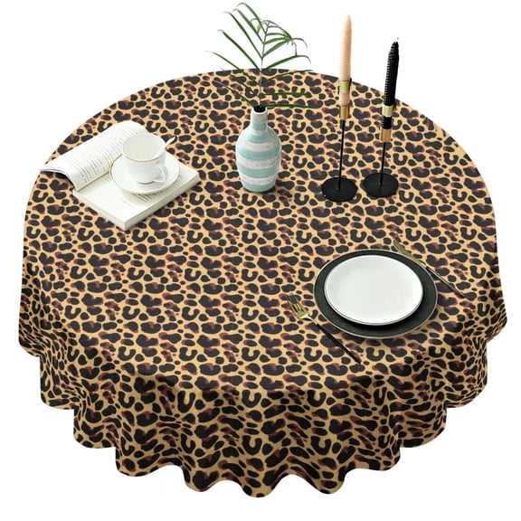 Leopard Print Round Tablecloth 70x70in(178x178cm) – Waterproof Polyester Table Cover with Full Print Design, Wrinkle Resistant & Washable for Kitchen Dining Party Decor
