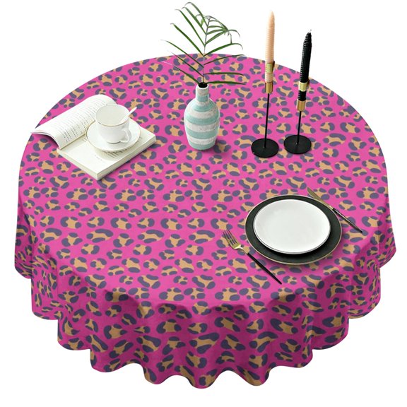 Leopard Print Round Tablecloth 70x70in(178x178cm) – Waterproof Polyester Table Cover with Full Print Design, Wrinkle Resistant & Washable for Kitchen Dining Party Decor