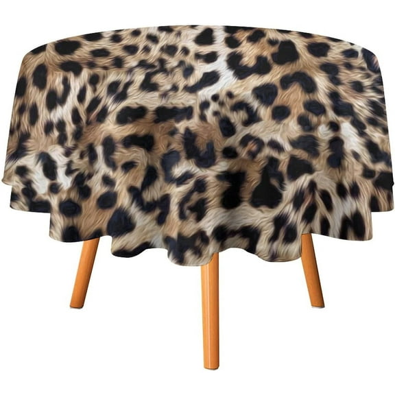 Leopard Print Round Tablecloth,Cheetah Skin Tiger Leather Spotted Fur Animal Wild Nature Beige Brown Texture Table Cover for Dining Room Kitchen Decoration 60x60in