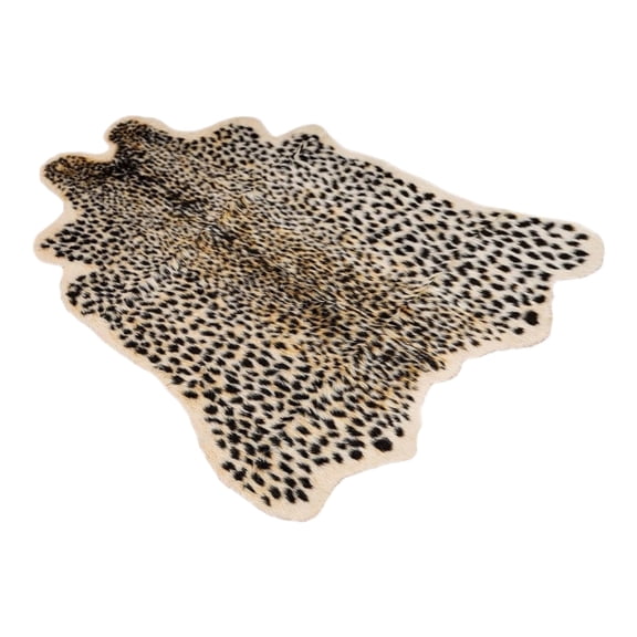 Leopard Print Rug 100x95cm Faux Fur Cowhide Animal Print Area Rug Non-Slip for Living Room, Bedroom, Office Decor