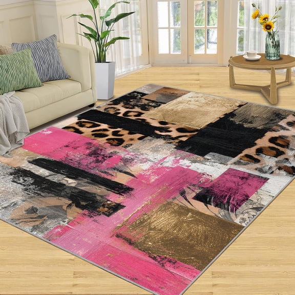 Leopard Print Rug, Graffiti Leopard Print Rugs for Living Room, Fashion Design Rugs for Bedroom, Washable Area Rug for Room Decor-5' x 8'