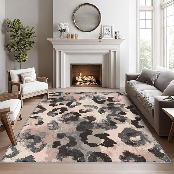 Leopard Print Rugs for Bedroom, Pink Animal Print Rug, Abstract Cheetah Area Rug, Girls Chic Washable Door Mat for Entryway, Kitchen, Rustic Leopard Home Decor & Gifts 5 x 8ft
