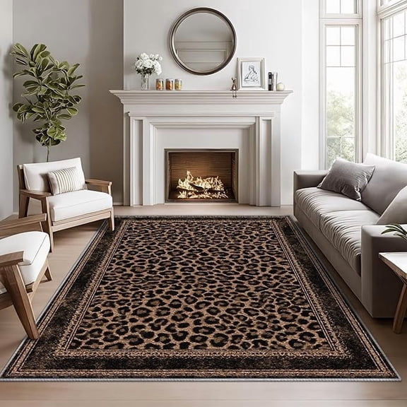Leopard Print Rugs for Living Room, Leopard Rug, Brown Cheetah Area Rug, Luxury Animal Print Washable Door Mat for Entryway, Kitchen, Wildlife Home Decor & Gifts 5 x 8ft