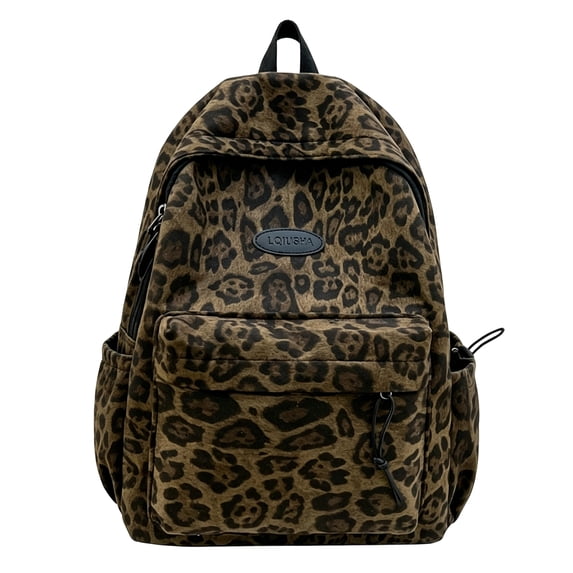 Leopard Print School Backpack for Middle School Students,Fashion Large Capacity Bookbag and Casual Daypack for Campus,Classes,Commuting and Everyday Travel,Brown